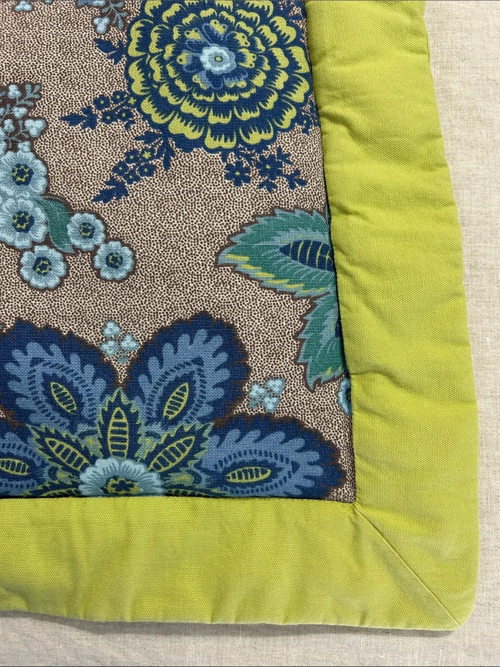 Set of two Square euro sham pillow covers.Floral Blue & Lime. 30 x 30 inches